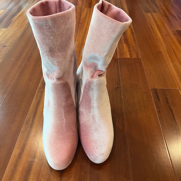 New Allegra K Pink Boots Velvet Velour Block Heel Midcalf Shoes Pull On Size 7 - Picture 4 of 7